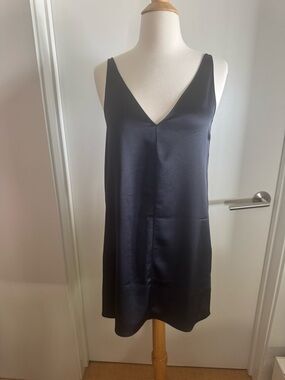 LESET Black Satin Slip Dress with V-Neck